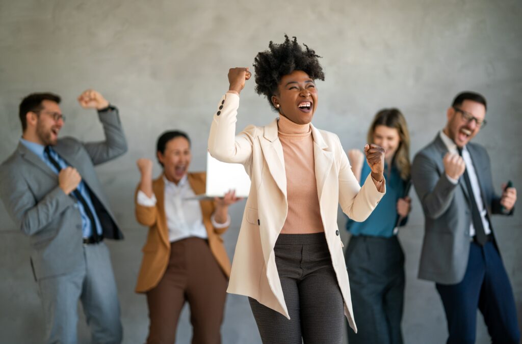 A diverse group of energetic business professionals